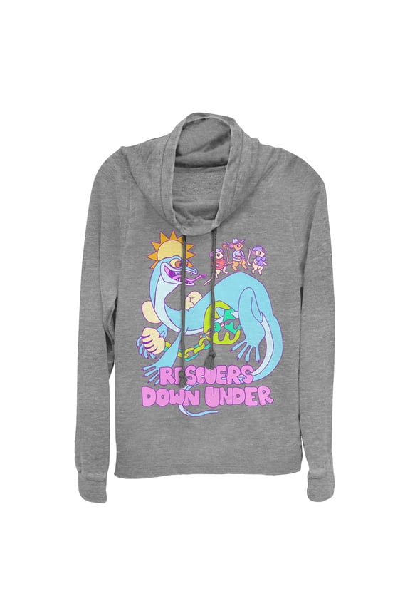 Junior's The Rescuers Down Under Joanna Lizard Cowl Neck Sweatshirt Gray Heather 2X Large