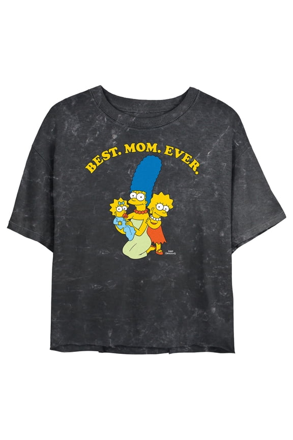 Junior's The Simpsons Best Mom Trio Crop Graphic Tee Black 2X Large