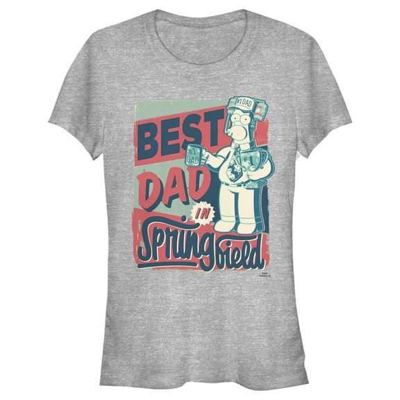 Junior's The Simpsons Father's Day Homer Simpson Best Dad in Springfield  Graphic Tee Athletic Heather Medium