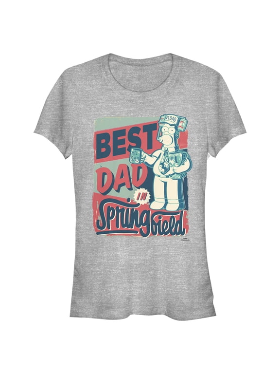 Junior's The Simpsons Father's Day Homer Simpson Best Dad in Springfield Graphic Tee Athletic Heather Medium
