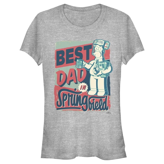 Junior's The Simpsons Father's Day Homer Simpson Best Dad in Springfield Graphic Tee Athletic Heather Small