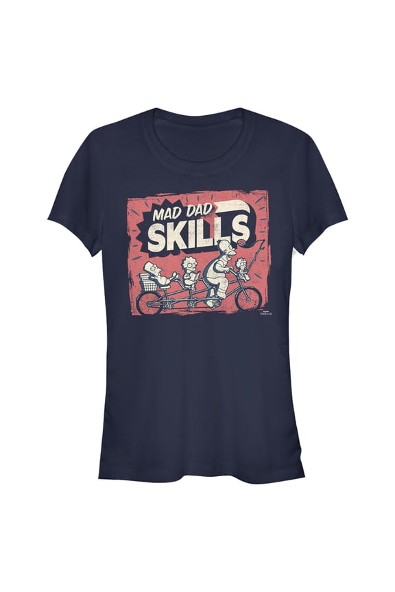 Junior's The Simpsons Father's Day Mad Dad Skills  Graphic Tee Navy Blue Medium