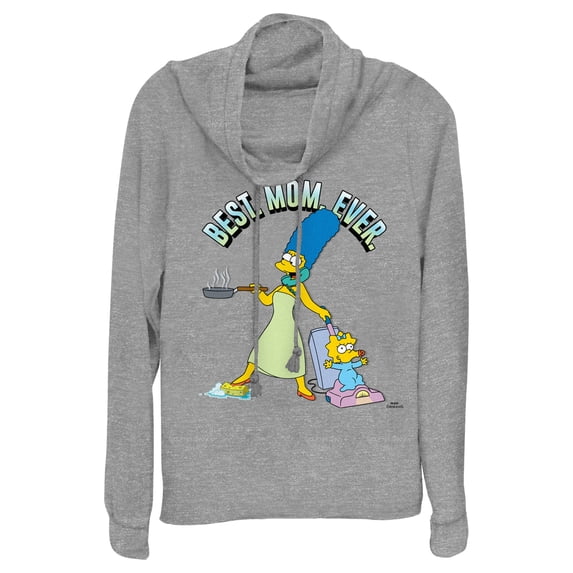 Junior's The Simpsons Marge Best. Mom. Ever. Cowl Neck Sweatshirt Gray Heather 2X Large