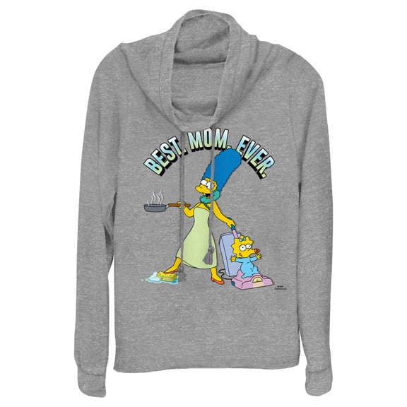Junior's The Simpsons Marge Best. Mom. Ever. Cowl Neck Sweatshirt Gray Heather X Large