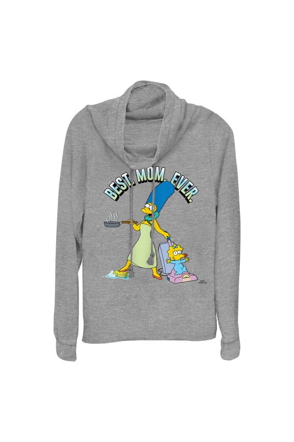 Junior's The Simpsons Marge Best. Mom. Ever. Cowl Neck Sweatshirt Gray Heather X Large
