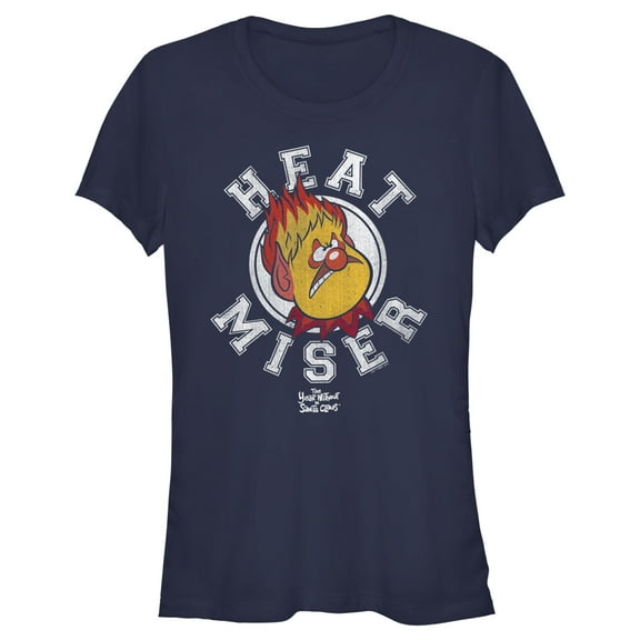 Junior's The Year Without a Santa Claus Heat Miser Stamp  Graphic Tee Navy Blue Medium