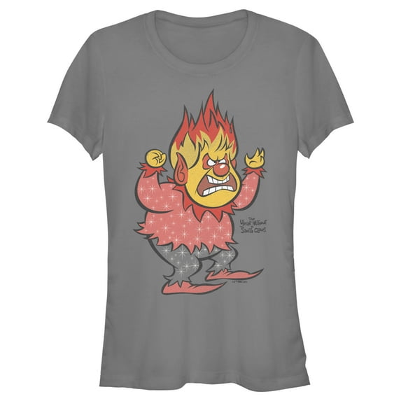 Junior's The Year Without a Santa Claus Vintage Heat  Graphic Tee Charcoal Medium