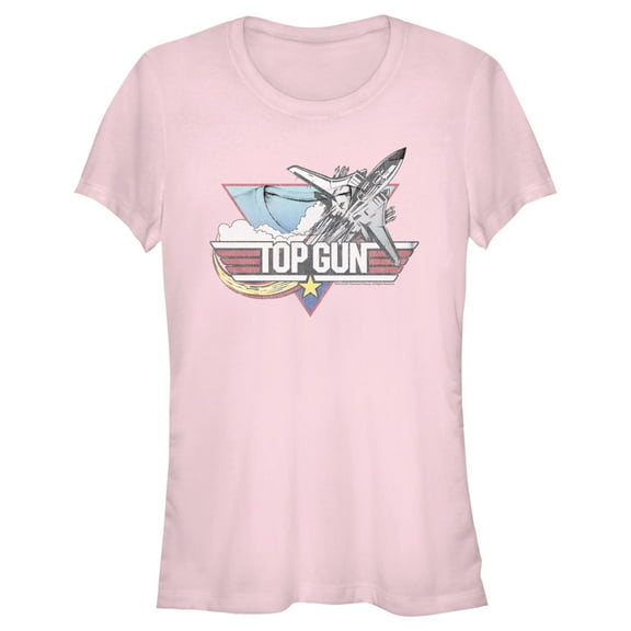 Junior's Top Gun Distressed Fighter Jet Logo Graphic T-Shirt
