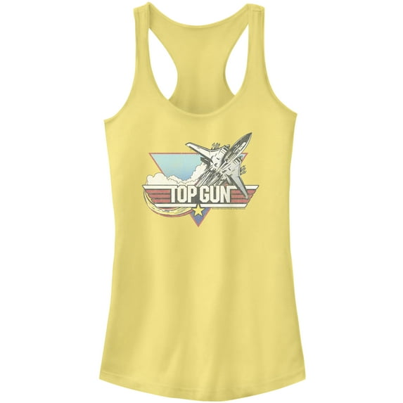 Junior's Top Gun Distressed Fighter Jet Logo Racerback Tank Top
