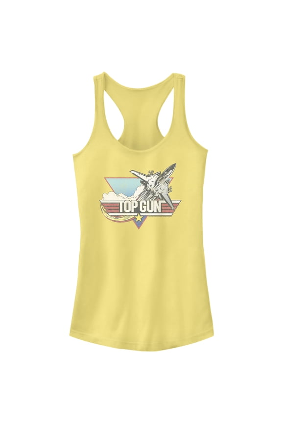 Junior's Top Gun Distressed Fighter Jet Logo Racerback Tank Top
