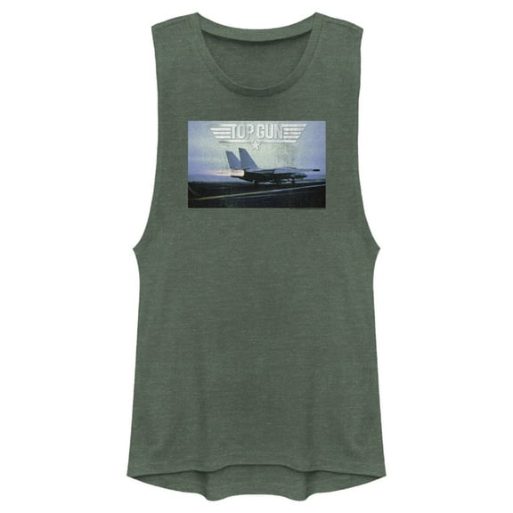 Junior's Top Gun Fighter Jet Ready for Takeoff Distressed  Festival Muscle Graphic T-Shirt