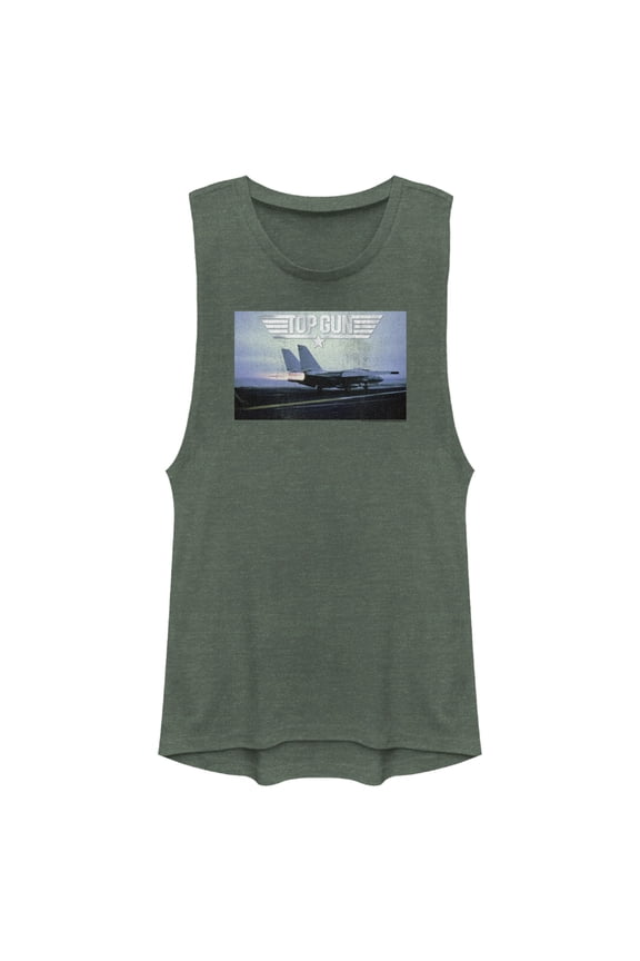 Junior's Top Gun Fighter Jet Ready for Takeoff Distressed Festival Muscle Graphic T-Shirt