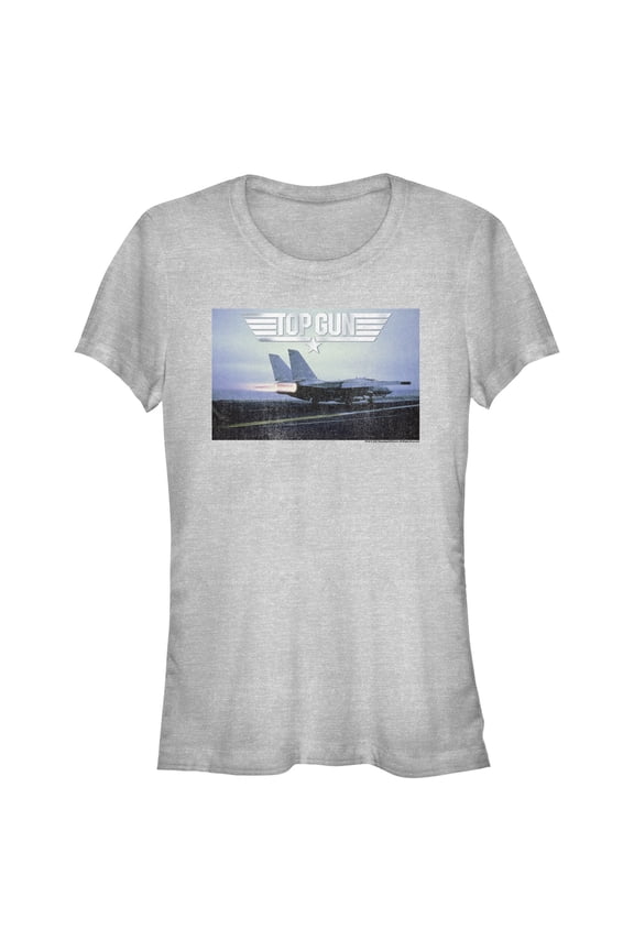 Junior's Top Gun Fighter Jet Ready for Takeoff Distressed  Graphic T-Shirt