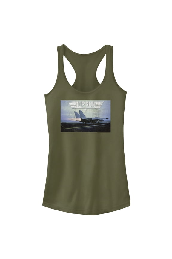 Junior's Top Gun Fighter Jet Ready for Takeoff Distressed Racerback Tank Top
