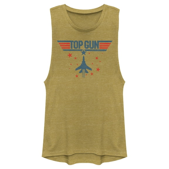 Junior's Top Gun Fighter Jet and Stars Logo  Festival Muscle Graphic T-Shirt