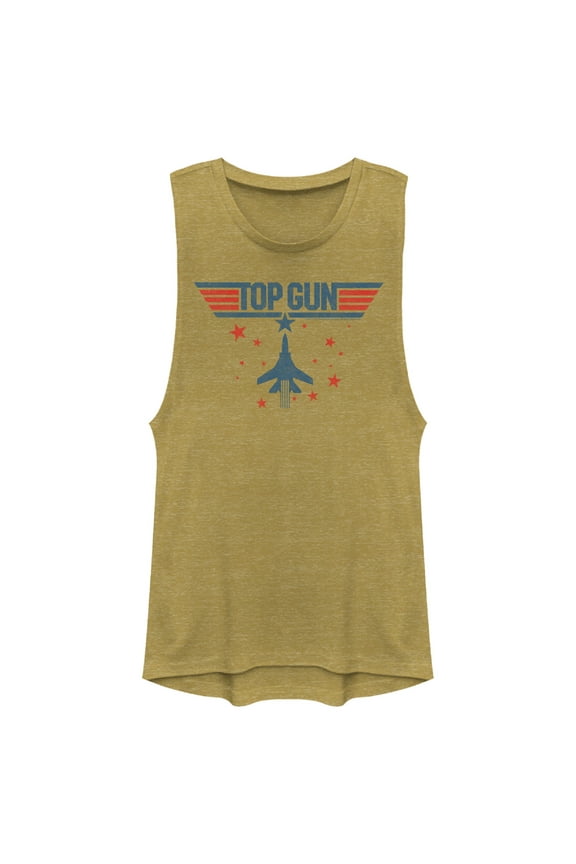 Junior's Top Gun Fighter Jet and Stars Logo  Festival Muscle Graphic T-Shirt