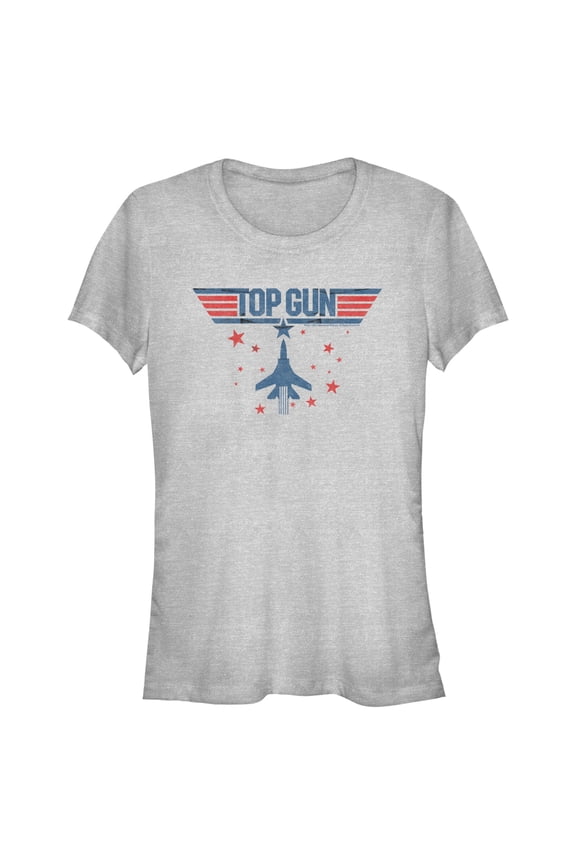 Junior's Top Gun Fighter Jet and Stars Logo  Graphic T-Shirt