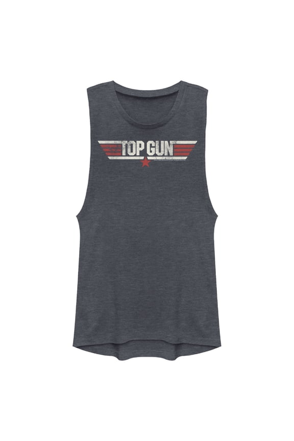 Junior's Top Gun Logo Distressed  Festival Muscle Graphic T-Shirt