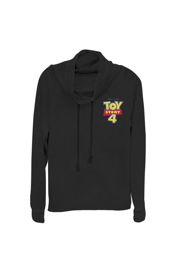 Junior's Toy Story Bold Logo Badge Cowl Neck Sweatshirt Black Small