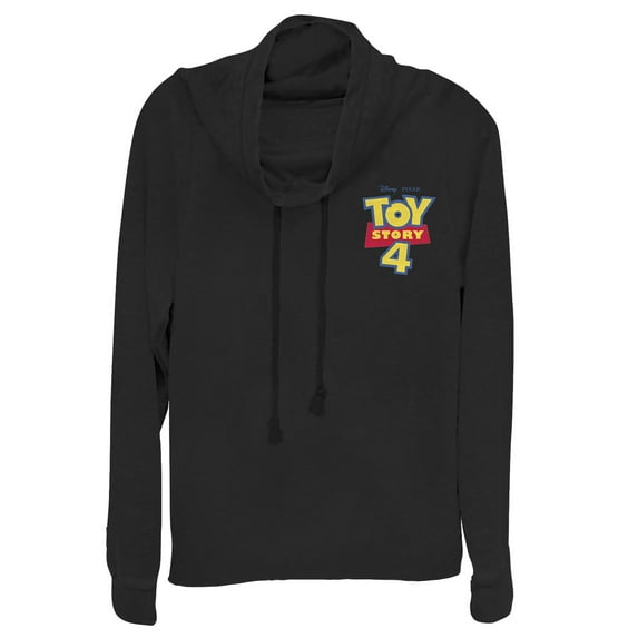 Junior's Toy Story Bold Logo Badge Cowl Neck Sweatshirt Black X Small