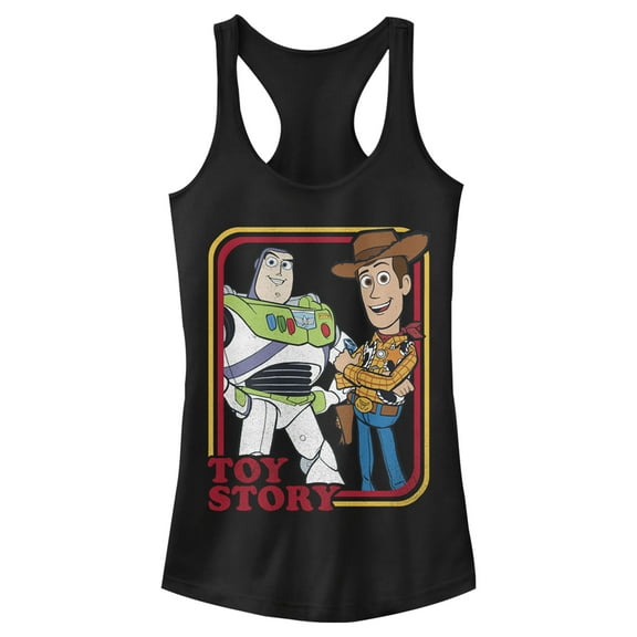 Junior's Toy Story Buzz & Woody Portraits  Racerback Tank Top Black X Large
