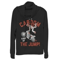 Junior's Toy Story Caboom Jump King  Cowl Neck Sweatshirt Black 2X Large