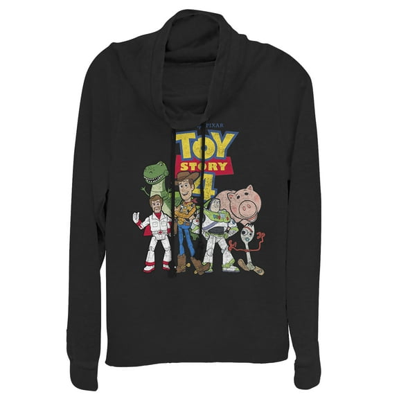Junior's Toy Story Character Logo Party  Cowl Neck Sweatshirt Black 4X Large