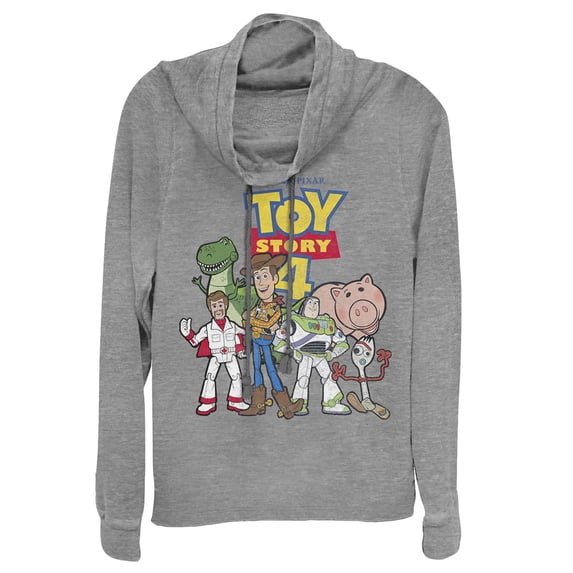 Junior's Toy Story Character Logo Party Cowl Neck Sweatshirt Gray Heather Small