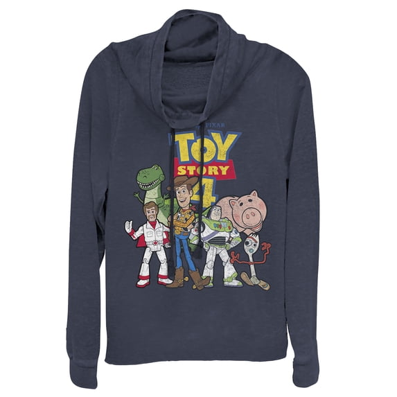 Junior's Toy Story Character Logo Party Cowl Neck Sweatshirt Navy Blue 4X Large