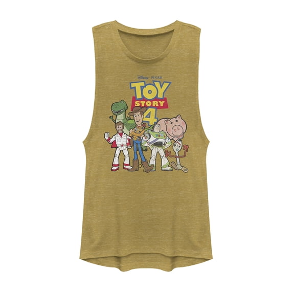 Junior's Toy Story Character Logo Party Festival Muscle Graphic Tee Gold Heather X Large