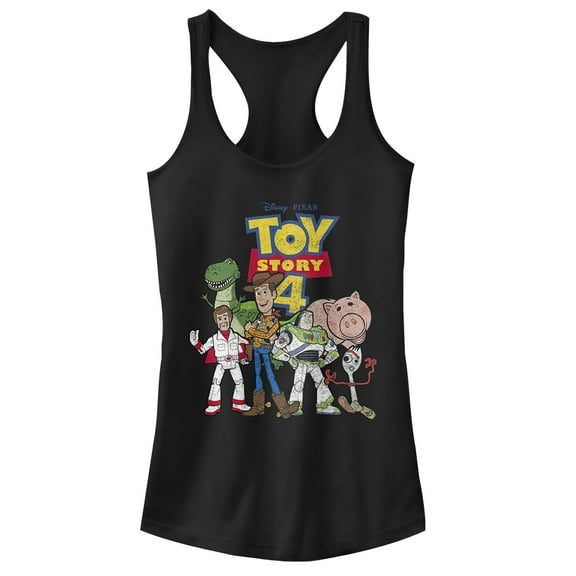 Junior's Toy Story Character Logo Party Racerback Tank Top Black Medium