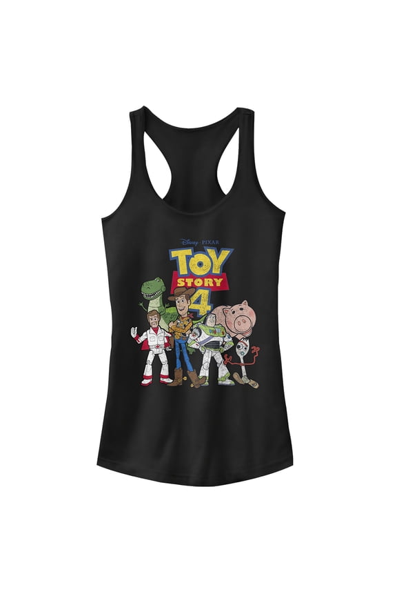 Junior's Toy Story Character Logo Party Racerback Tank Top Black Medium