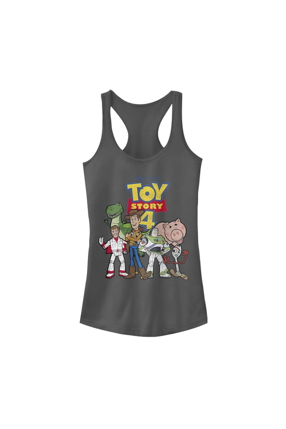 Junior's Toy Story Character Logo Party  Racerback Tank Top Charcoal Small