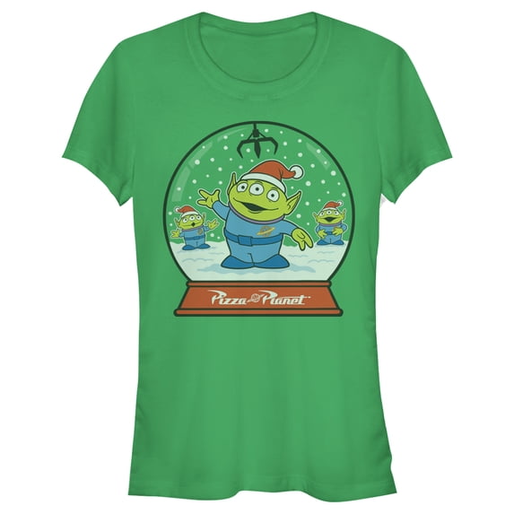 Junior's Toy Story Christmas Alien Snow Globe Graphic Tee Kelly Green Large
