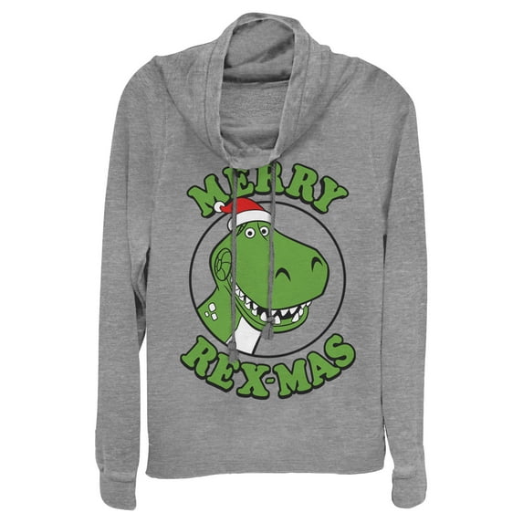 Junior's Toy Story Christmas Santa Rex Cowl Neck Sweatshirt Gray Heather 4X Large