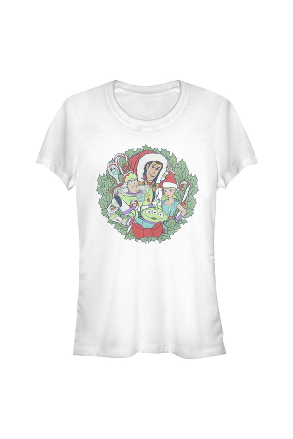 Junior's Toy Story Christmas Wreath Characters Graphic Tee White X Large