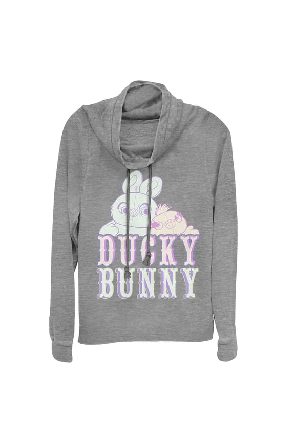 Junior's Toy Story Ducky & Bunny Hugs  Cowl Neck Sweatshirt Gray Heather X Small