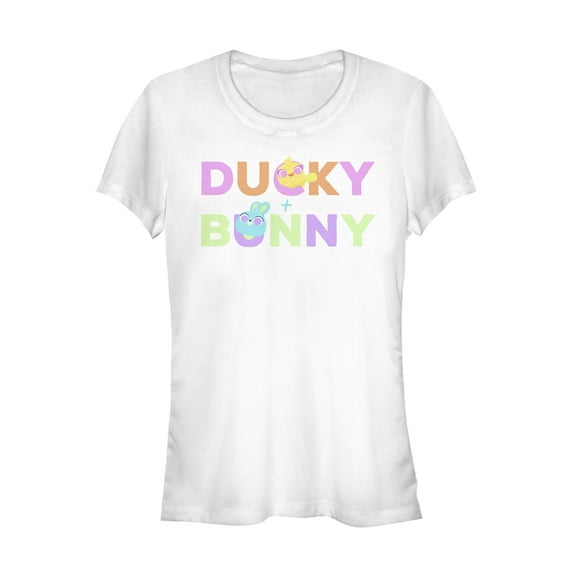 Junior's Toy Story Ducky & Bunny Rainbow Text  Graphic Tee White Medium