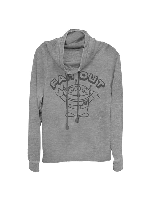 Junior's Toy Story Far Out Squeeze Alien Cowl Neck Sweatshirt Gray Heather Large