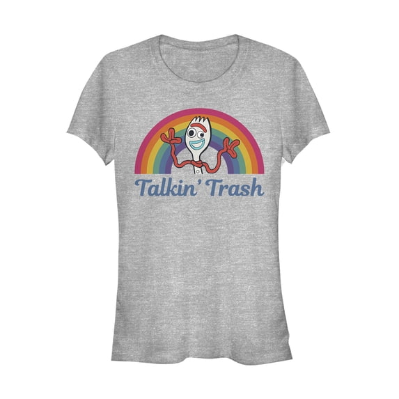 Junior's Toy Story Forky Talkin' Trash Rainbow Graphic Tee Athletic Heather Medium