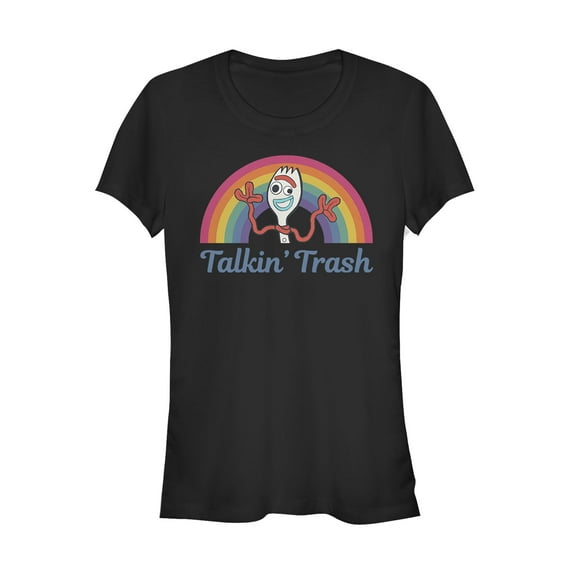 Junior's Toy Story Forky Talkin' Trash Rainbow Graphic Tee Black 2X Large