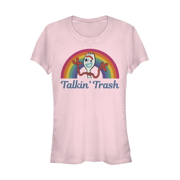 Junior's Toy Story Forky Talkin' Trash Rainbow  Graphic Tee Light Pink Small