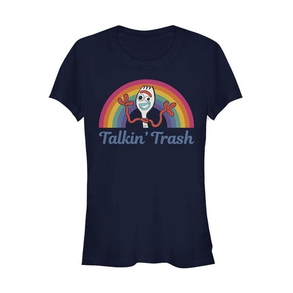 Junior's Toy Story Forky Talkin' Trash Rainbow Graphic Tee Navy Blue Small