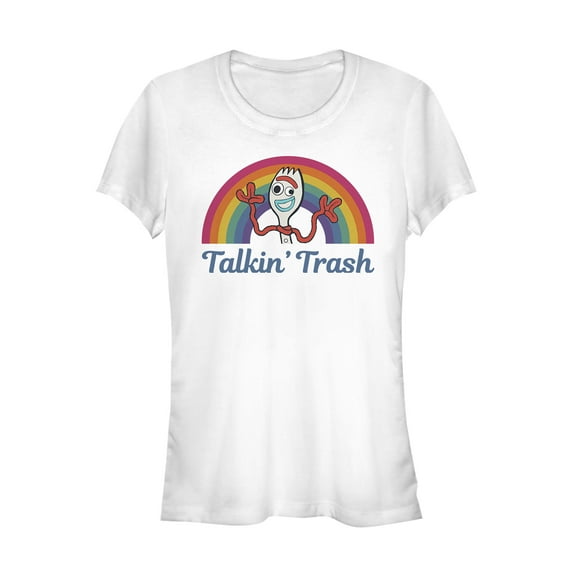 Junior's Toy Story Forky Talkin' Trash Rainbow  Graphic Tee White 2X Large