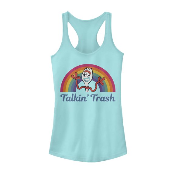 Junior's Toy Story Forky Talkin' Trash Rainbow  Racerback Tank Top Cancun X Small
