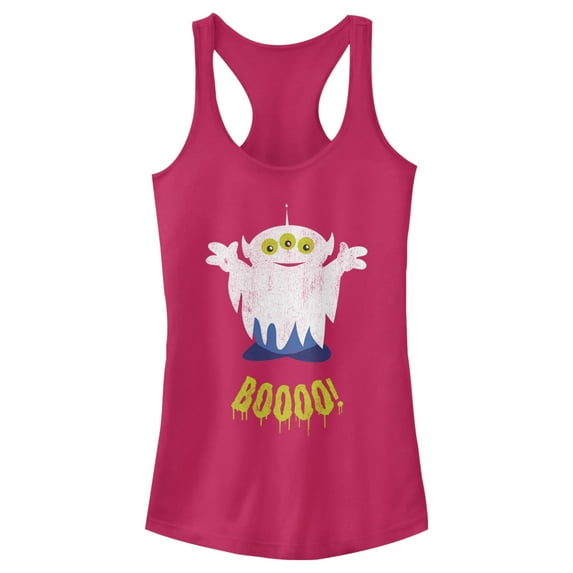 Junior's Toy Story Halloween Squeeze Alien Boo Ghosts Racerback Tank Top Dark Pink Small