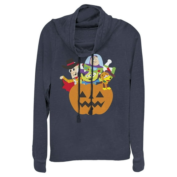 Junior's Toy Story Halloween Toy Treats Cowl Neck Sweatshirt Navy Blue Small
