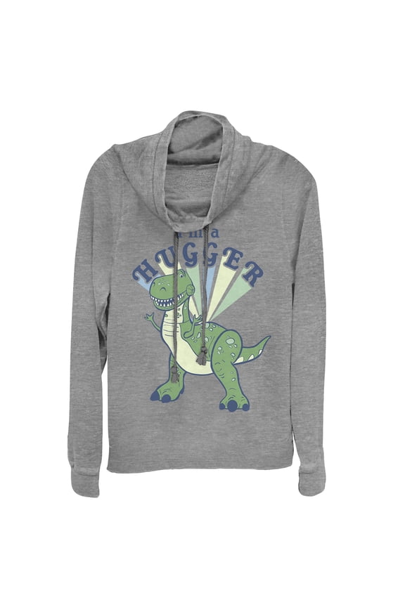 Junior's Toy Story I'm a Hugger Rex Cowl Neck Sweatshirt Gray Heather Small