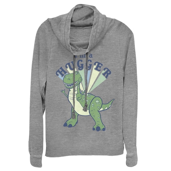 Junior's Toy Story I'm a Hugger Rex Cowl Neck Sweatshirt Gray Heather X Small
