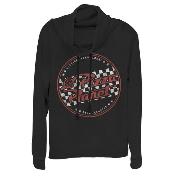 Junior's Toy Story Serving Local Pizza Planet Cowl Neck Sweatshirt Black 4X Large